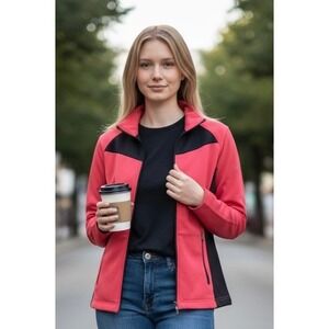 Columbia Womens Full Zip Fleece Jacket Pink Black Colorblock Small Hiking Layer